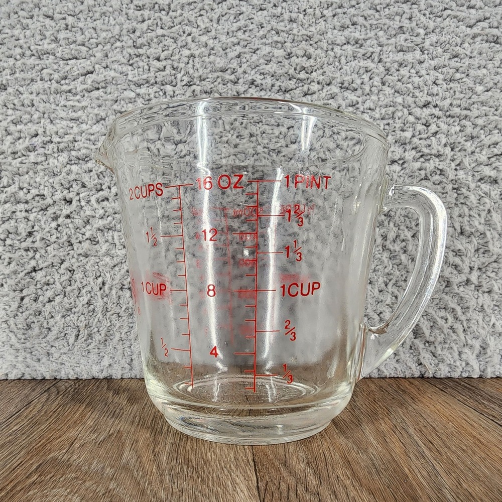 Vintage Fire-King 2 Cup Glass Measuring Cup #498 Red‎ Lettering Anchor Hocking